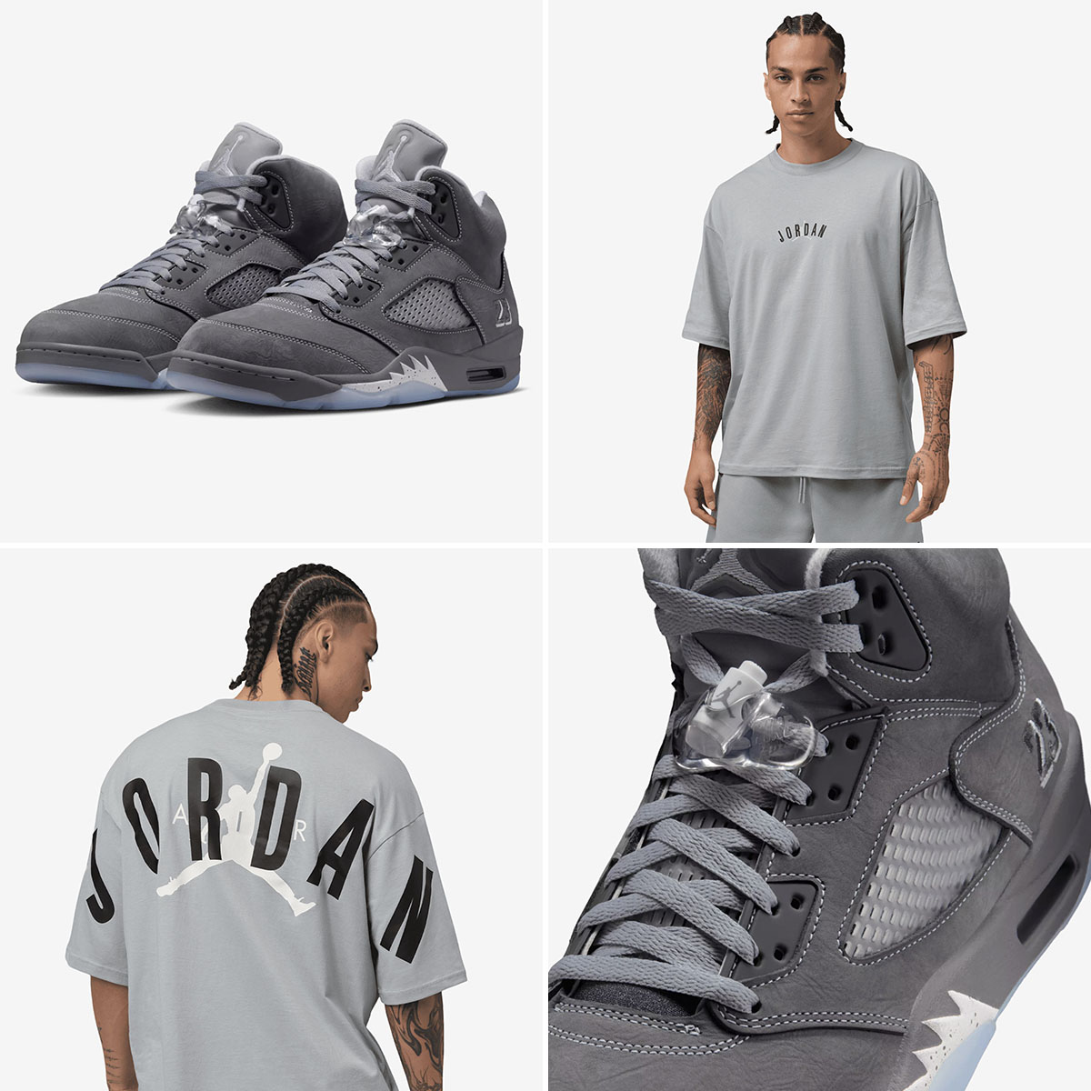 Air Jordan 5 Wolf Grey x Jordan Mens Oversized Back Stretch Logo T Shirt Wolf Grey Black