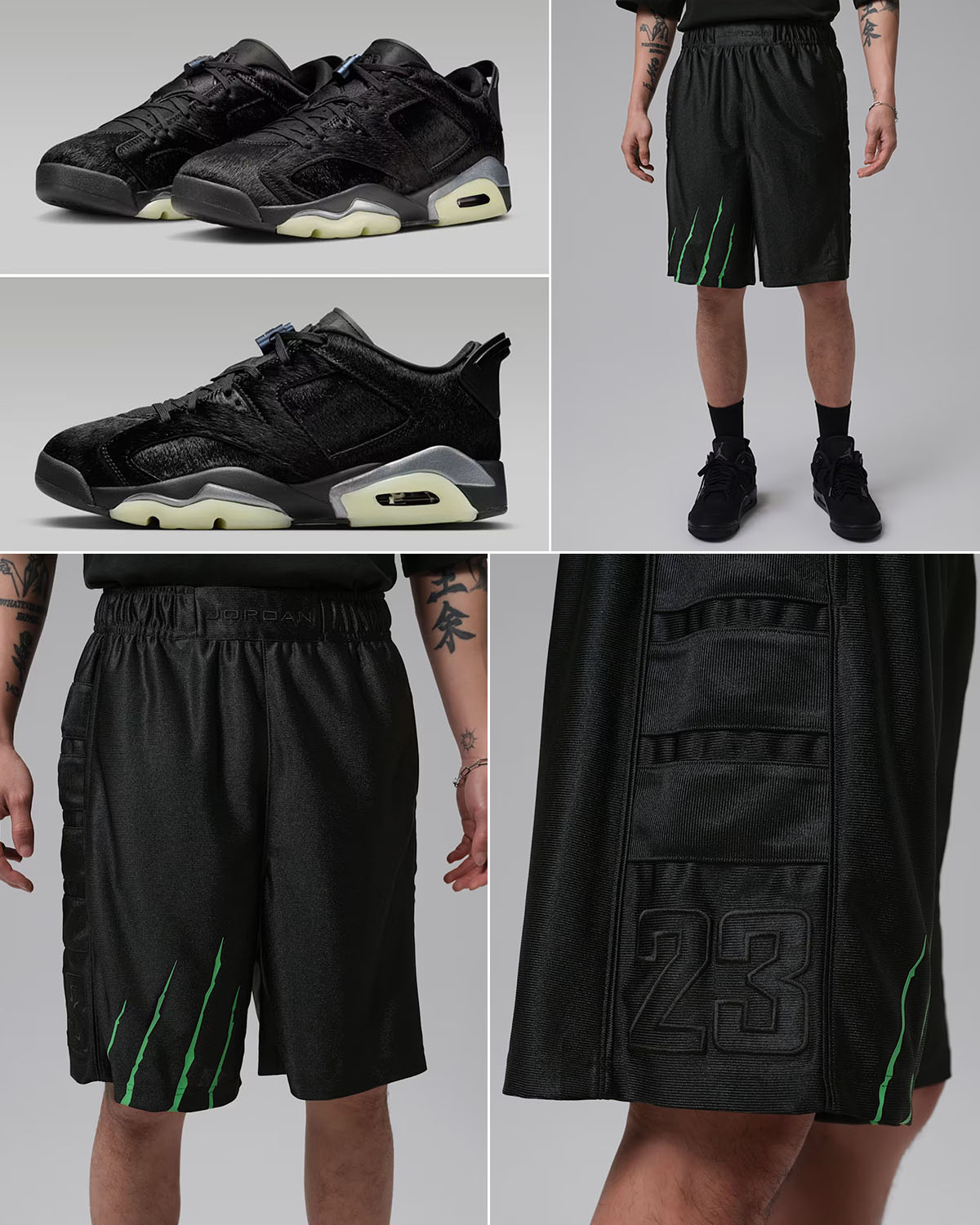 Air Jordan 6 Low Blackout x Jordan Brooklyn Cat Scratch Mens Black Cat Shorts Outfit