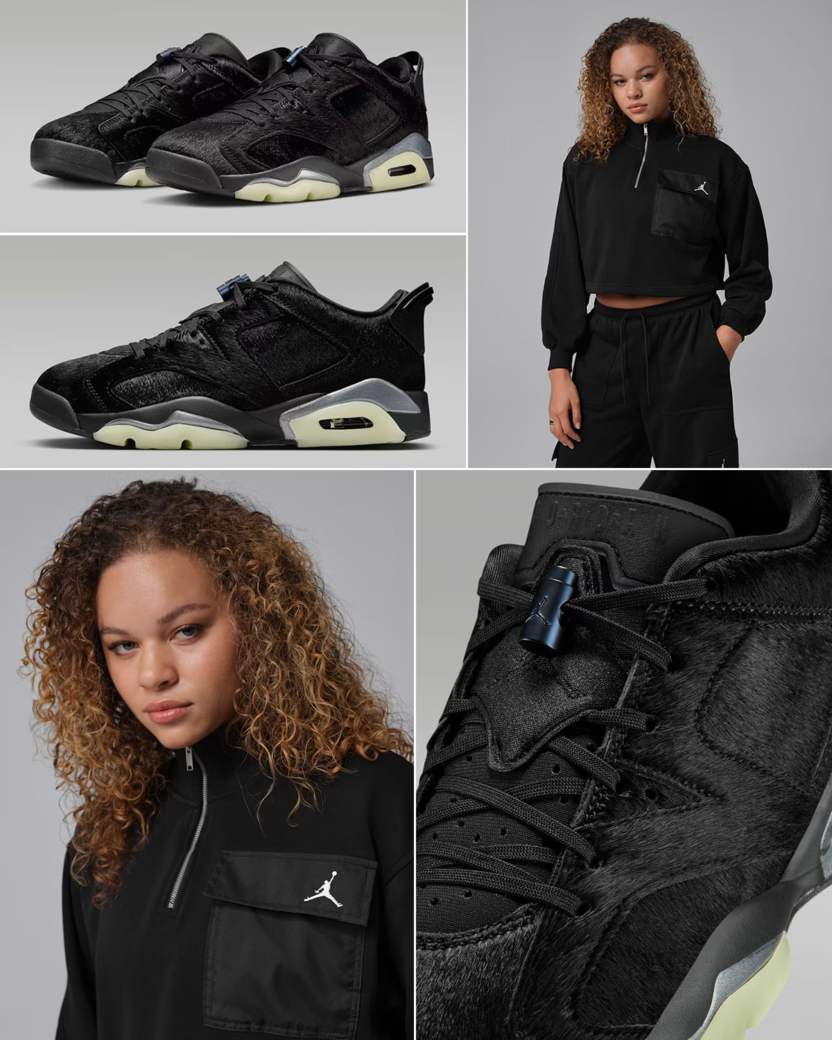 Air Jordan 6 Low Blackout x Jordan Brooklyn Fleece Women's 1:4-Zip Hike Mike Top Outfit