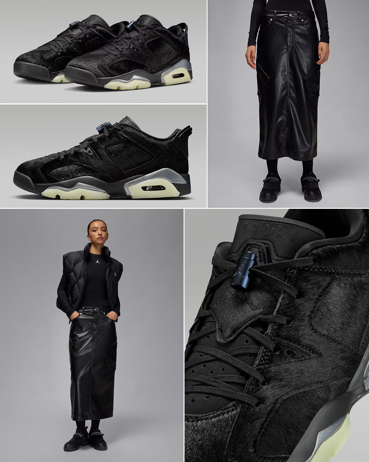Air Jordan 6 Low Blackout x Jordan Flight Chicago Women's Faux Leather Skirt Outfit