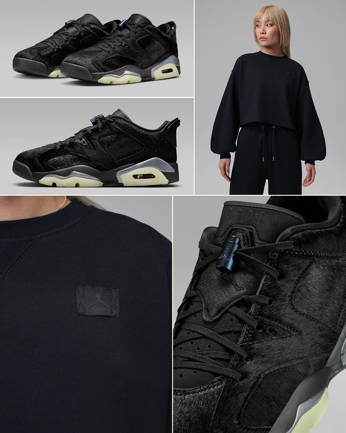 Air Jordan 6 Low Blackout x Jordan Flight Fleece Women's Mod-Crop Crew-Neck Sweatshirt Outfit