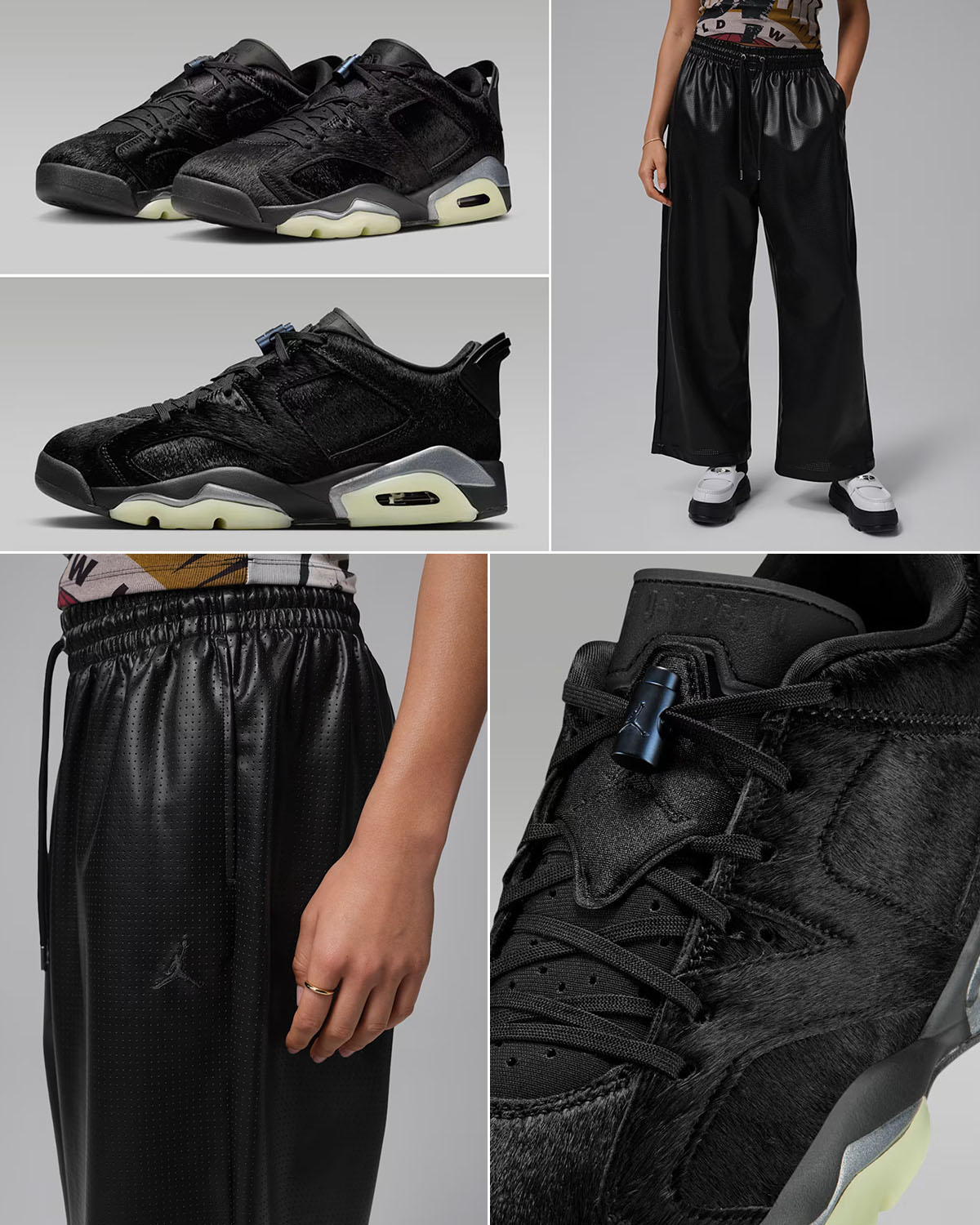 Air Jordan 6 Low Blackout x Jordan Flight Women's Faux-Leather Pants Outfit