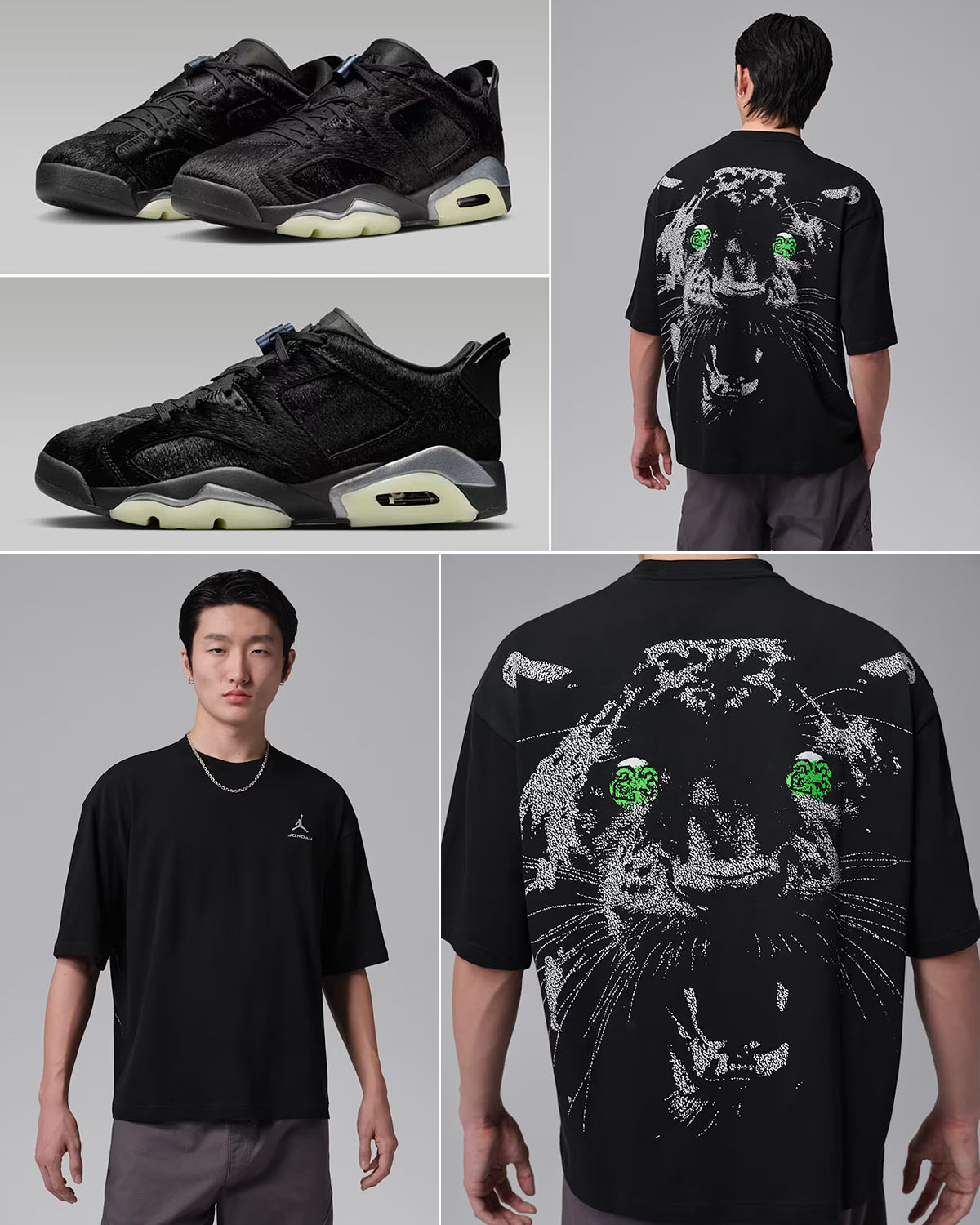 Air Jordan 6 Low Blackout x Jordan Mens Black Cat Oversized T Shirt Outfit