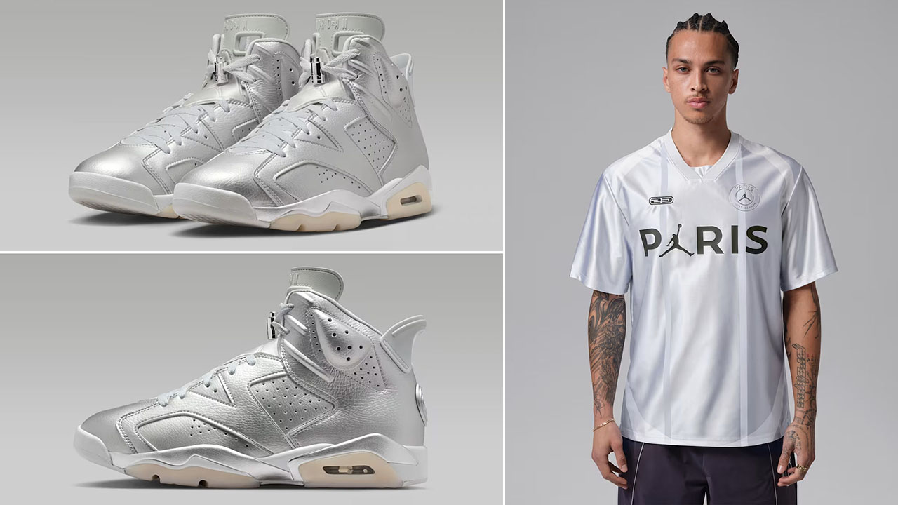Air Jordan 6 Paris Saint Germain Metallic Silver x ordan Paris Saint-Germain Men's Jersey