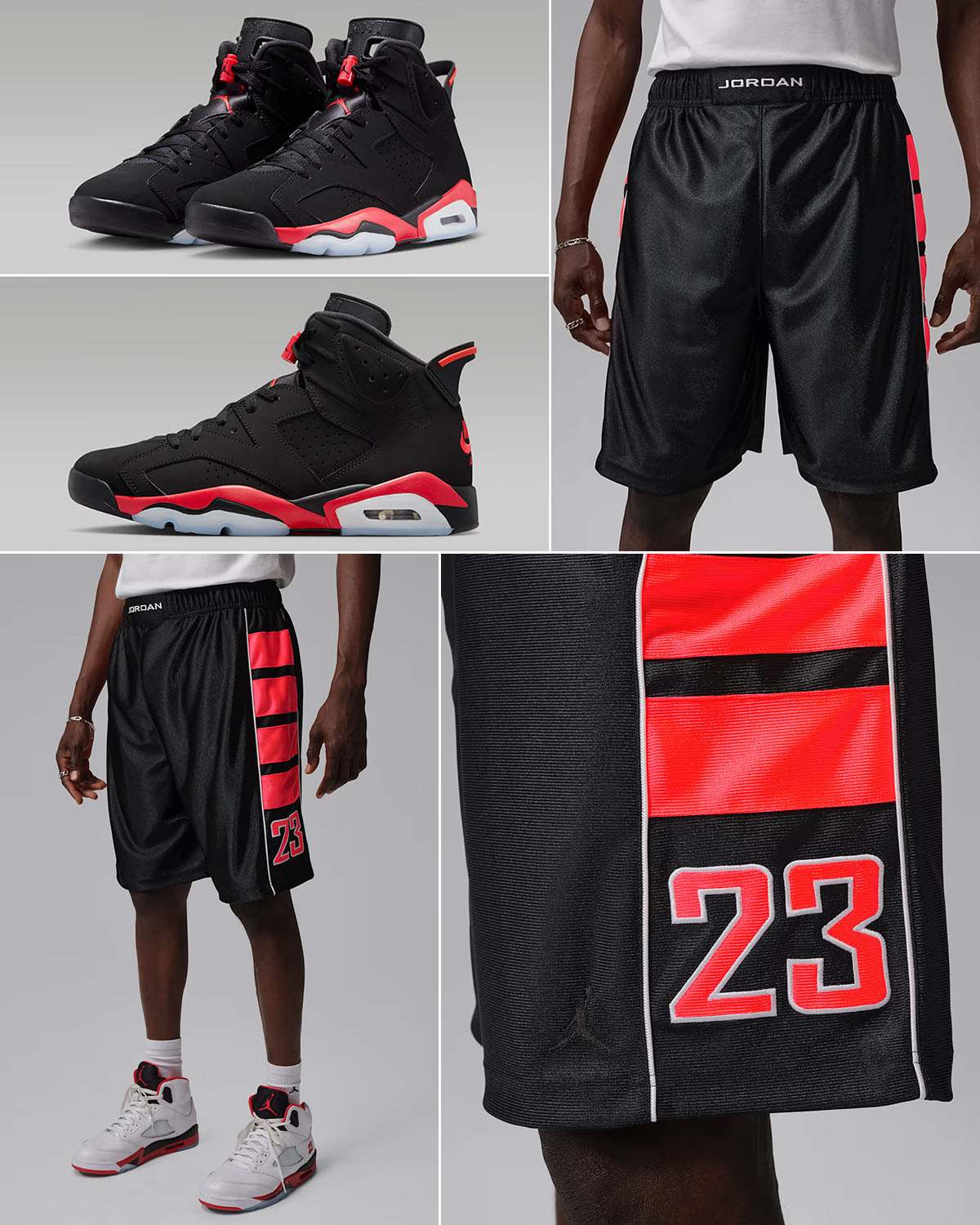 Air Jordan 6 Reverse Infrared Salesman x Jordan Brooklyn Cat Scratch Men's Shorts Black Infrared Outfit
