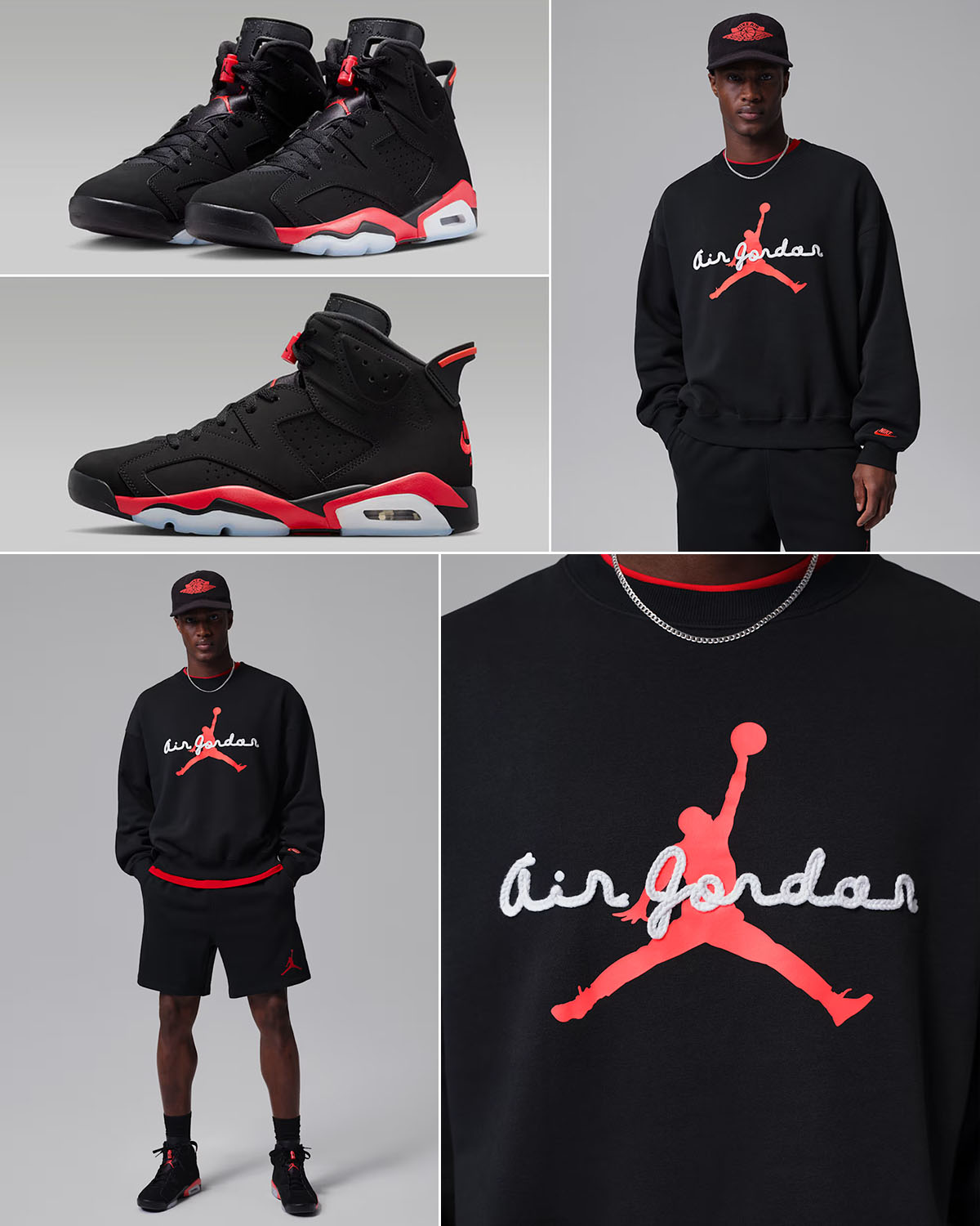 Air Jordan 6 Reverse Infrared Salesman x Jordan Brooklyn Fleece Men's Crewneck Sweatshirt Black Infrared 23 Outfit