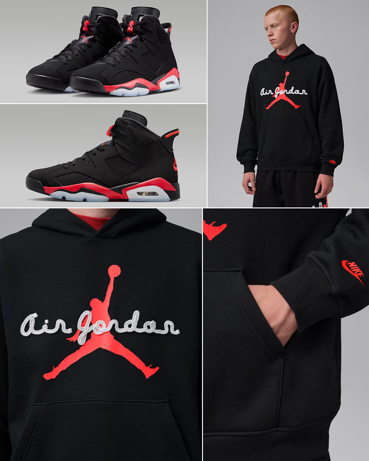 Air Jordan 6 Reverse Infrared Salesman x Jordan Brooklyn Fleece Men's Pullover Hoodie Black Infrared 23 Outfit