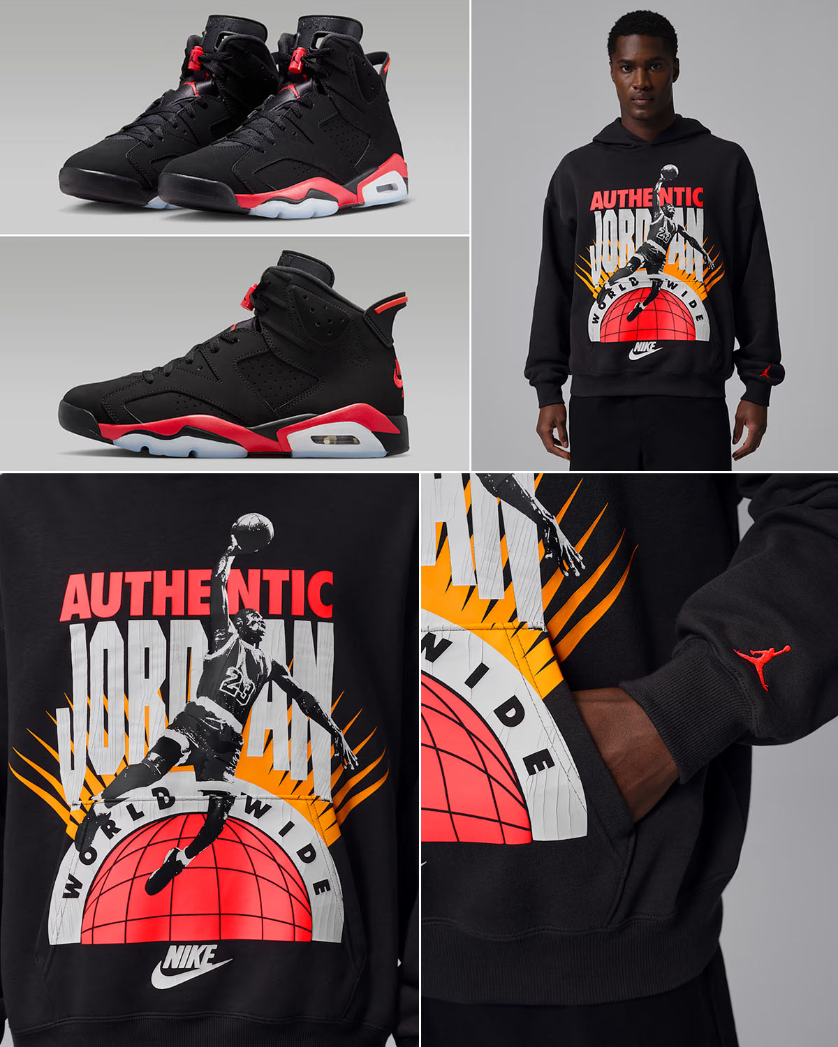 Air Jordan 6 Reverse Infrared Salesman x Jordan Brooklyn Fleece Mens Pullover Hoodie Black Infrared 23 Outfit