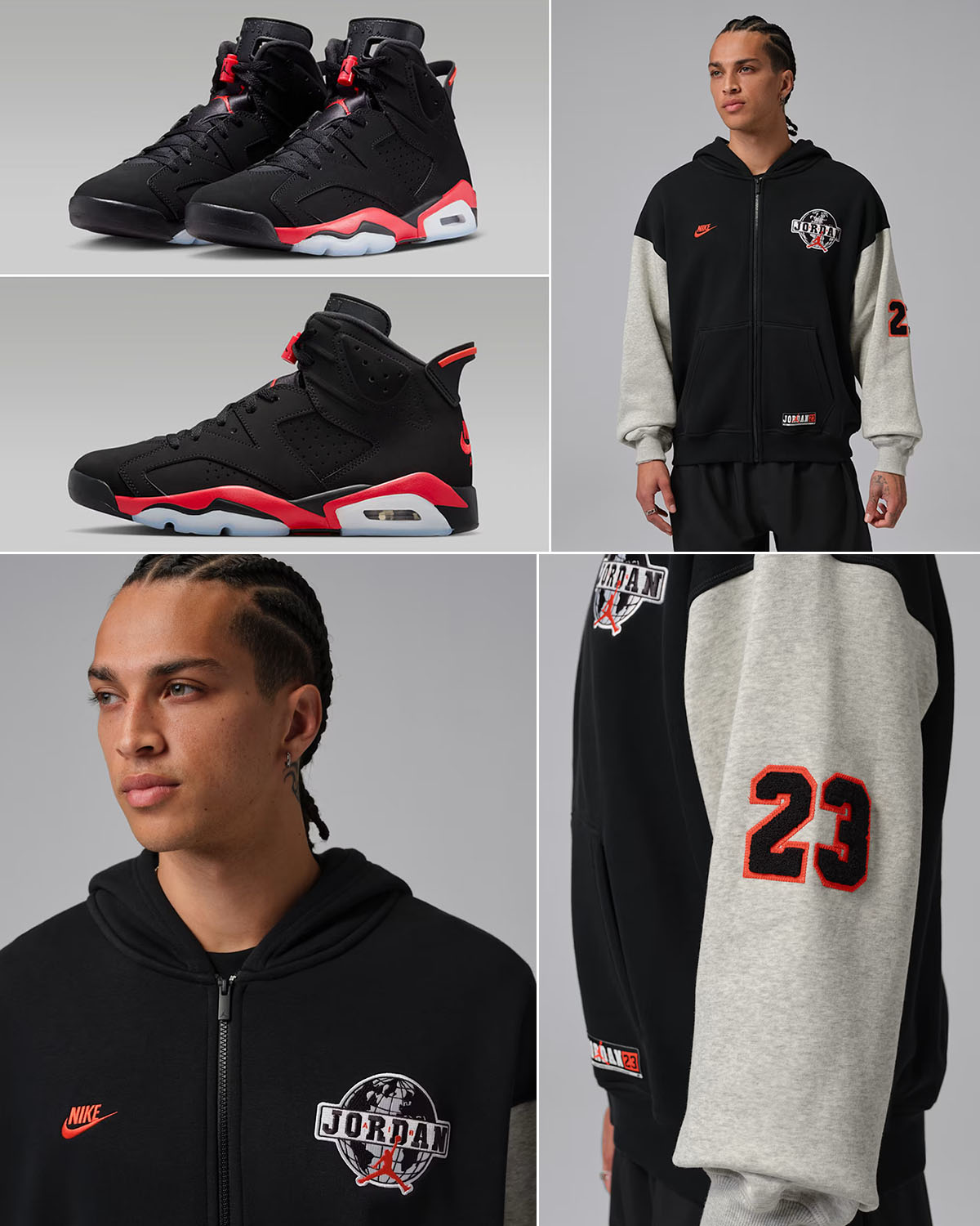 Air Jordan 6 Reverse Infrared Salesman x Jordan Brooklyn Worldwide Men's Oversized Full Zip Hoodie Outfit