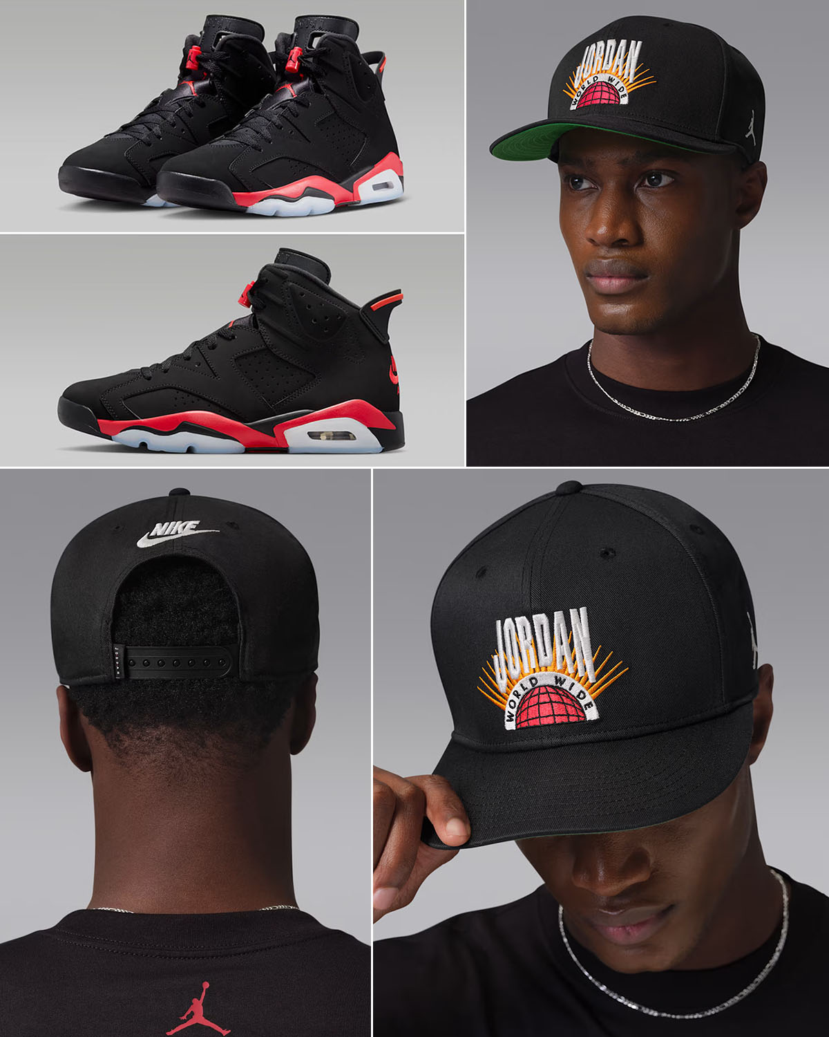 Air Jordan 6 Reverse Infrared Salesman x Jordan Essentials Pro Cap Snapback Hat Black Infrared 23