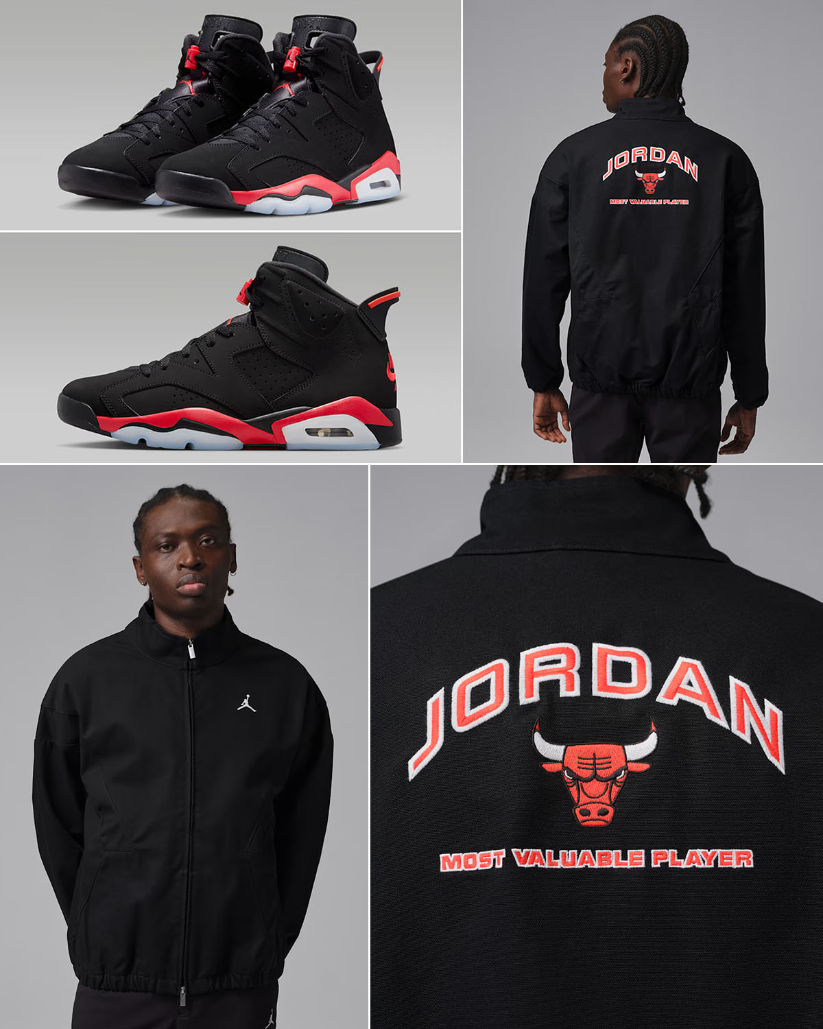 Air Jordan 6 Reverse Infrared Salesman x Jordan Flight Chicago Bulls Graphic Workwear Jacket Outfit