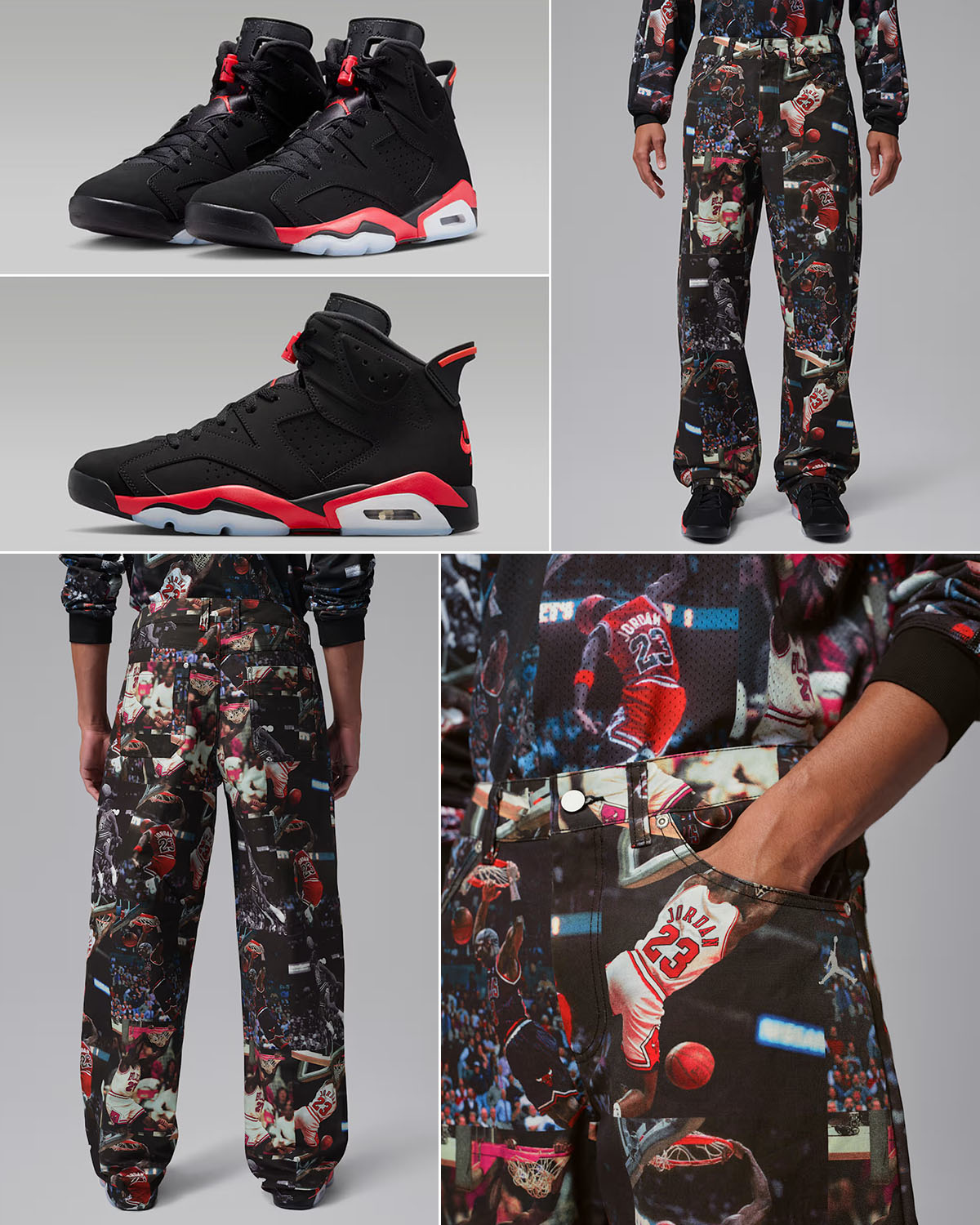 Air Jordan 6 Reverse Infrared Salesman x Jordan Flight Men's Printed Woven Pants Outfit