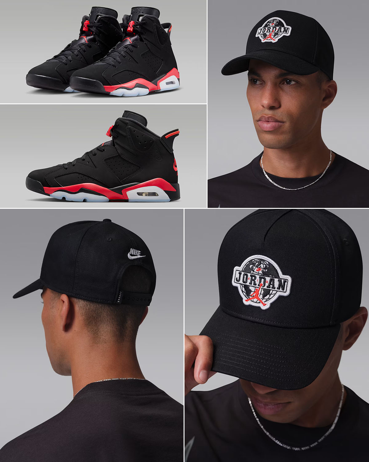 Air Jordan 6 Reverse Infrared Salesman x Jordan Rise Worldwide Cap Snapback Hat Black Infrared 23