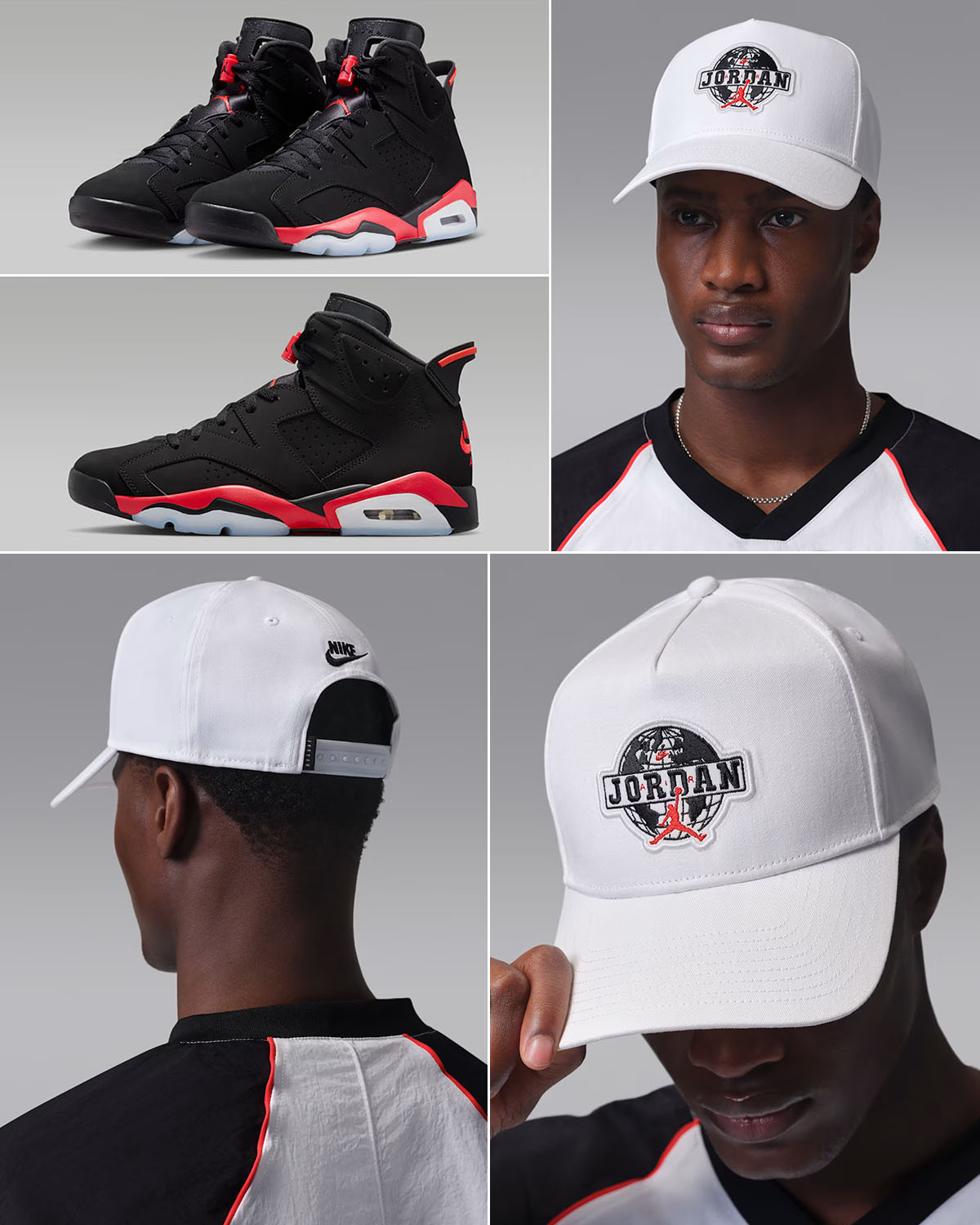 Air Jordan 6 Reverse Infrared Salesman x Jordan Rise Worldwide Cap Snapback Hat White Infrared 23