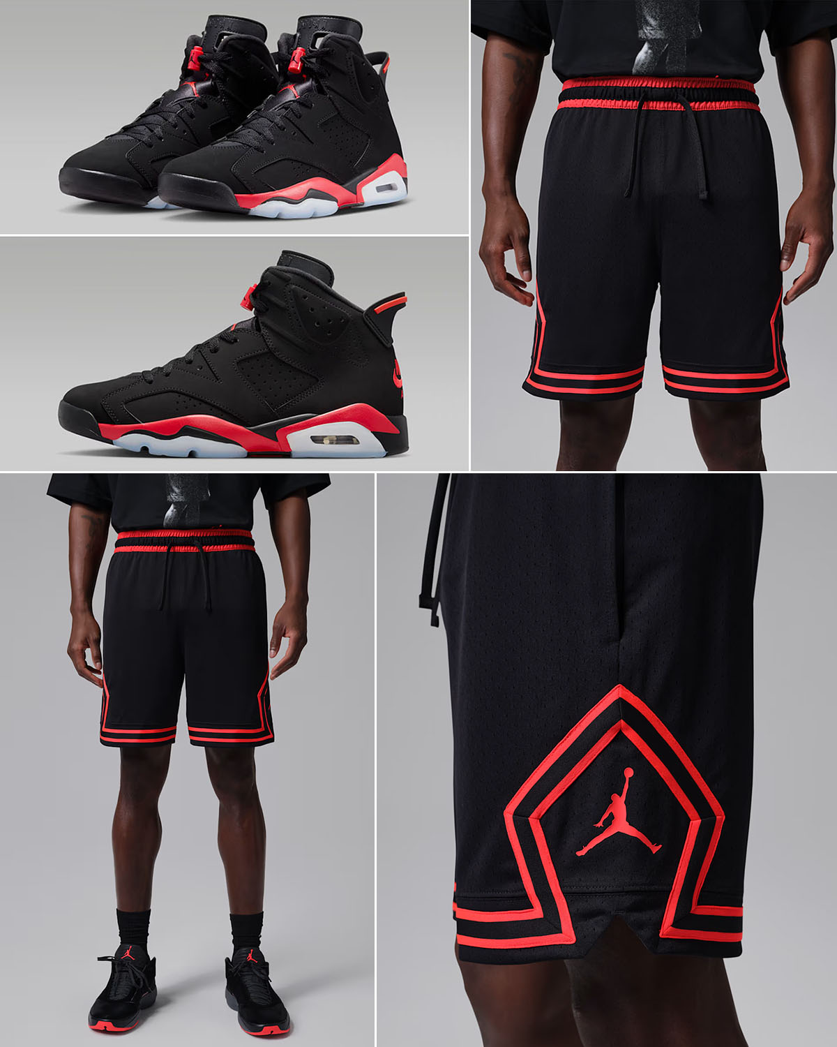 Air Jordan 6 Reverse Infrared Salesman x Jordan Sport Men's Dri-Fit Mesh Diamond Shorts Black Infrared 23 Outfit