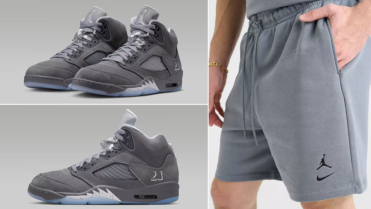 Ait Jordan 5 Wolf Grey 2025 x Jordan Brooklyn Swoosh Fleece Shorts