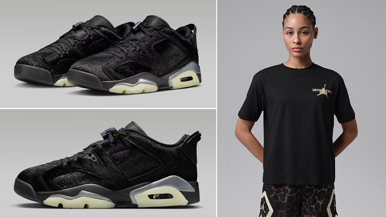 How to Style the Air Jordan 6 Low Blackout Pony Hair Womens Sneakers Outfits
