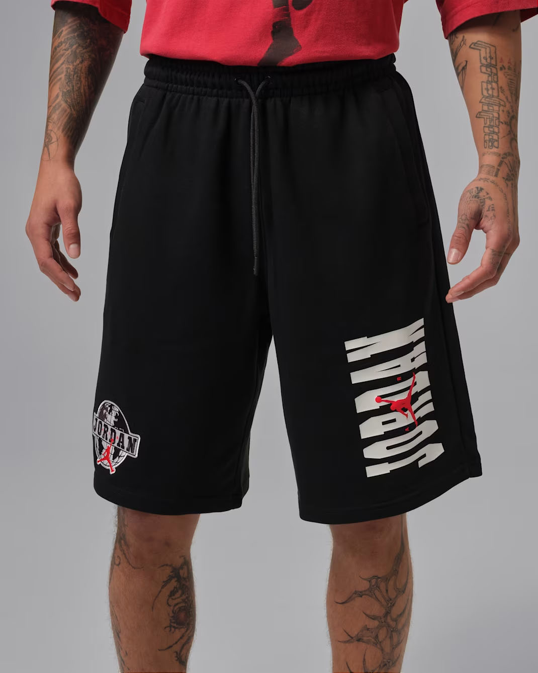 Jordan Brooklyn Fleece Men's Worldwide Shorts Black White Chili Red 1