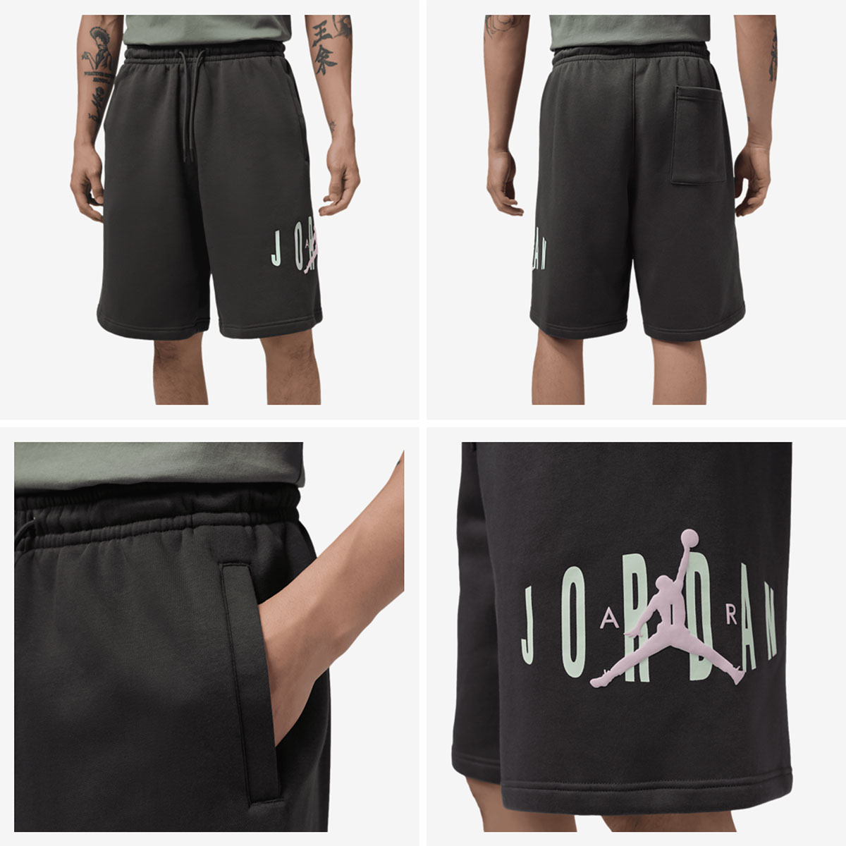 Jordan Brooklyn Stretch Fleece Mens Shorts Anthracite Iced Carmine Jade Aura