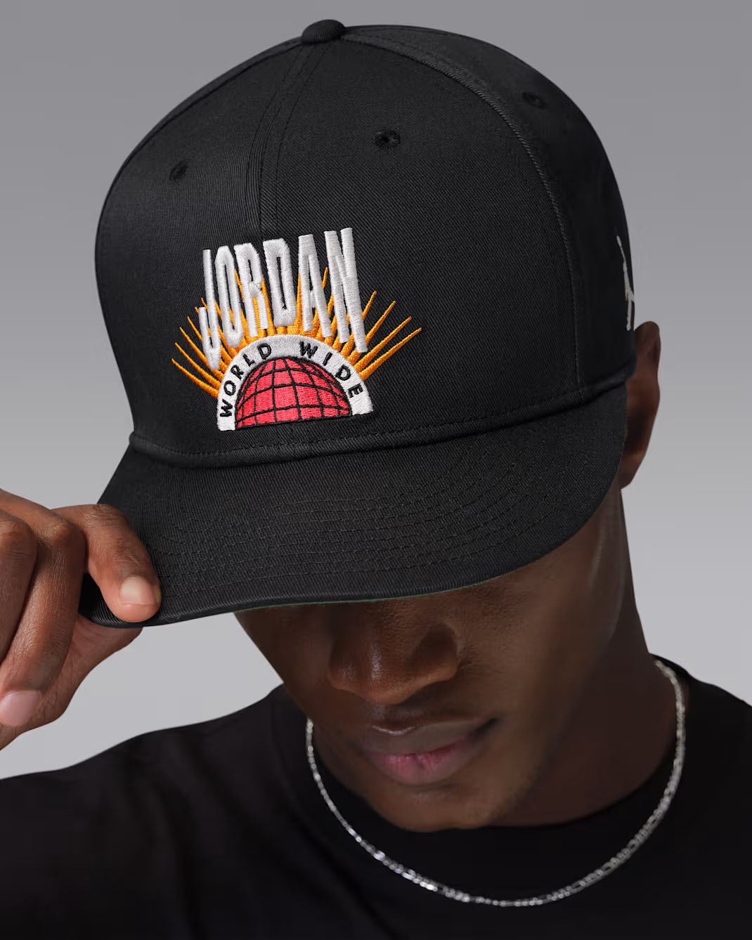 Jordan Essentials Pro Worldwide Snapback Hat Black Chili Red 1