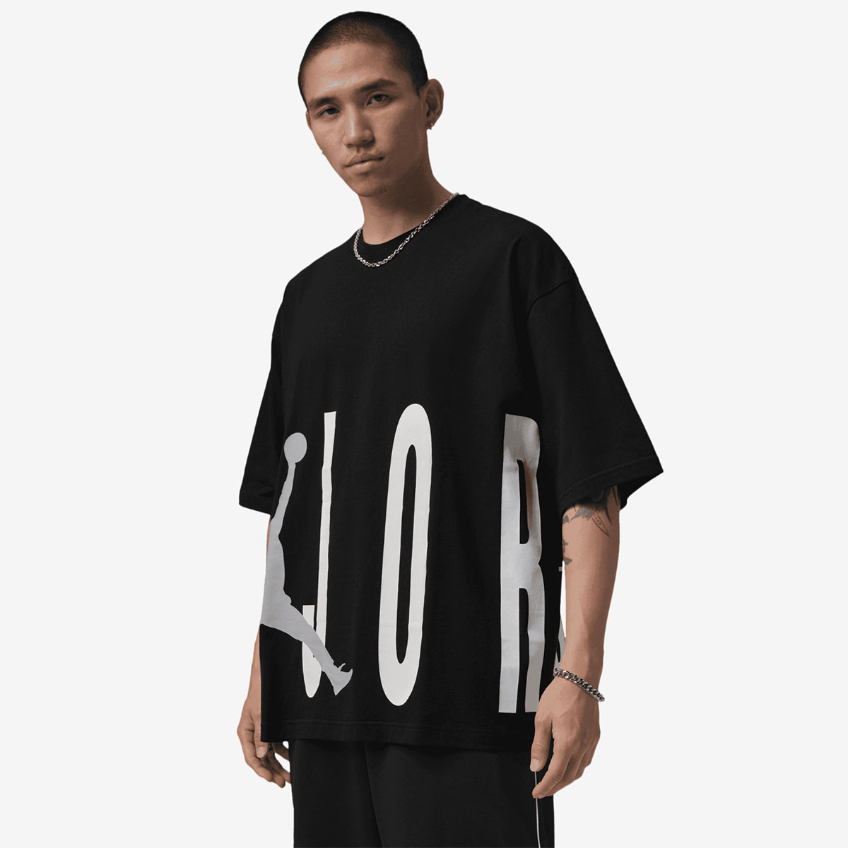 Jordan Torso Logo Stretch Oversized Mens T Shirt Black Wolf Grey White 1