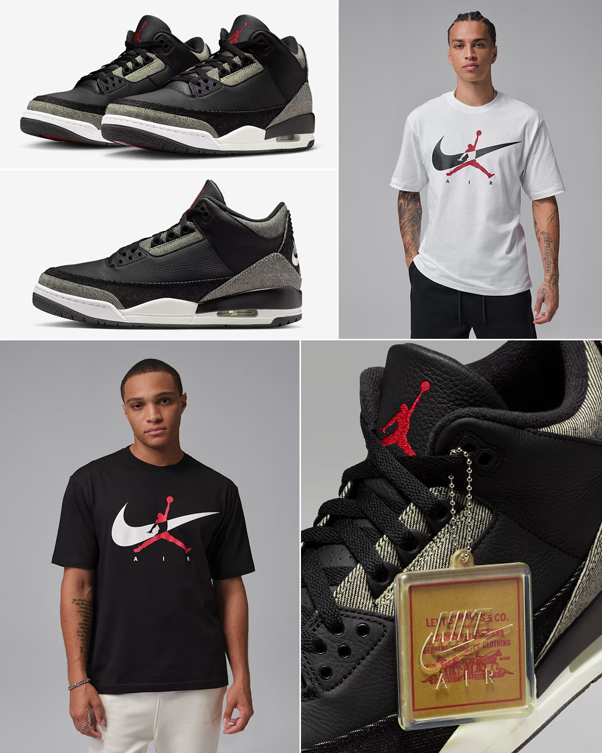 Levis Air Jordan 3 Black Denim x Jordan Brooklyn Jumpman Mens T Shirt Outfit