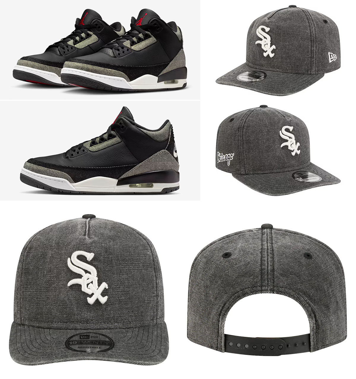 Levis Air Jordan 3 Black Denim x New Era Cap Chicago White Sox Snapback Hat