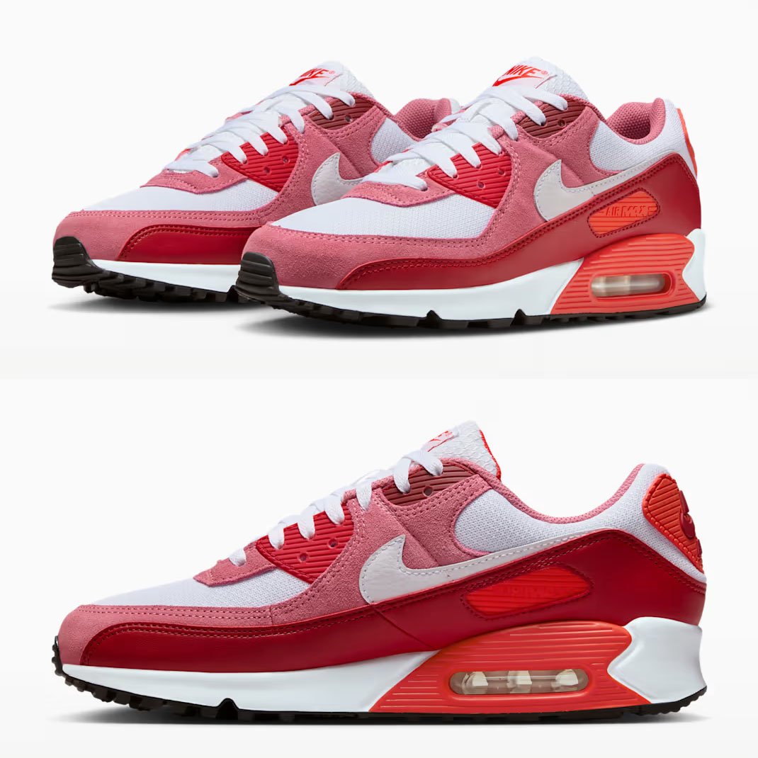 Nike Air Max 90 Valentines Day 2026 Peony Light Crimson Team Crimson White Mens Sneakers DM0029-600