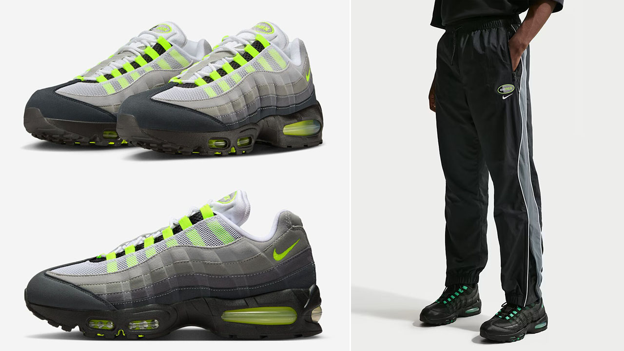Nike Air Max 95 OG Neon Big Bubble 2026 x Nike Sportswear Air Max 95 Black Grey Neon Yellow Woven Pants