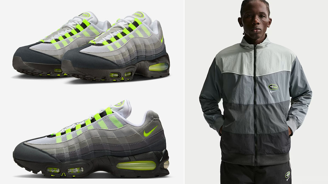 Nike Air Max 95 OG Neon Big Bubble 2026 x Nike Sportswear Air Max 95 Grey Neon Yellow Woven Jacket