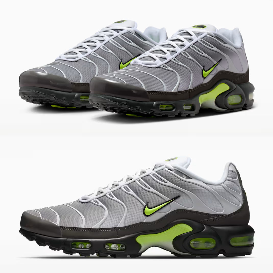 Nike Air Max Plus White Pearl Grey Black Neon Yellow Mens Sneakers IQ0288-100
