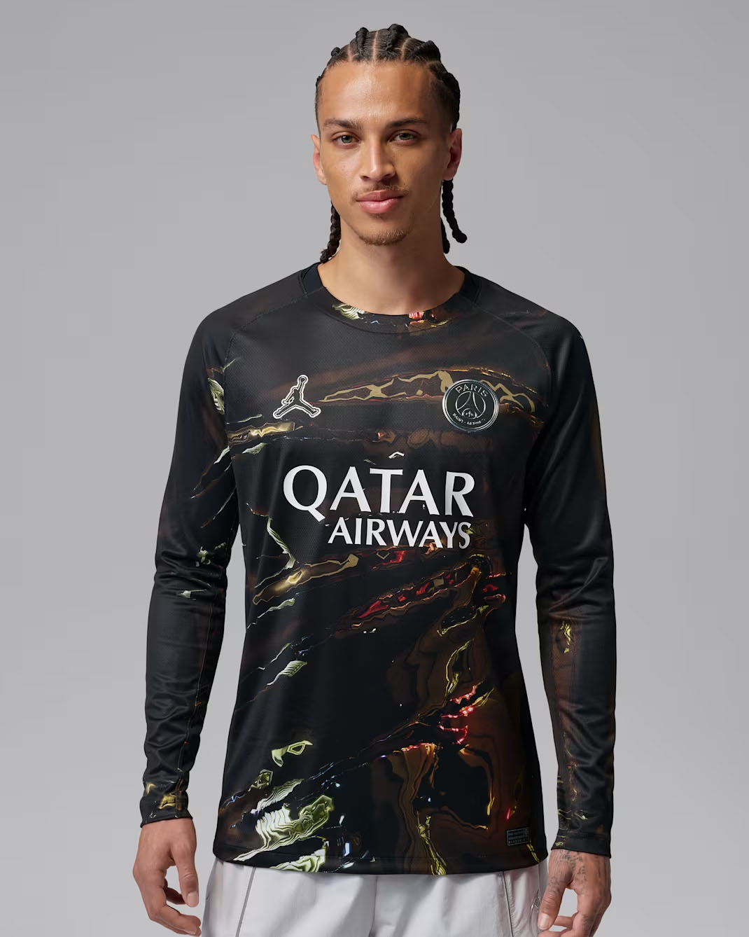 Paris Saint-Germain Jordan Brand 2025:26 Night Edition Stadium Replica Long Sleeve Soccer Jersey 1