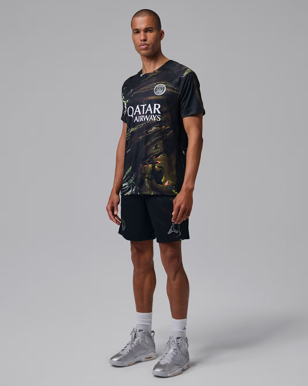 Paris Saint-Germain Jordan Brand 2025:26 Night Edition Stadium Replica Soccer Jersey to Match Air Jordan 6 PSG Metallic Silver