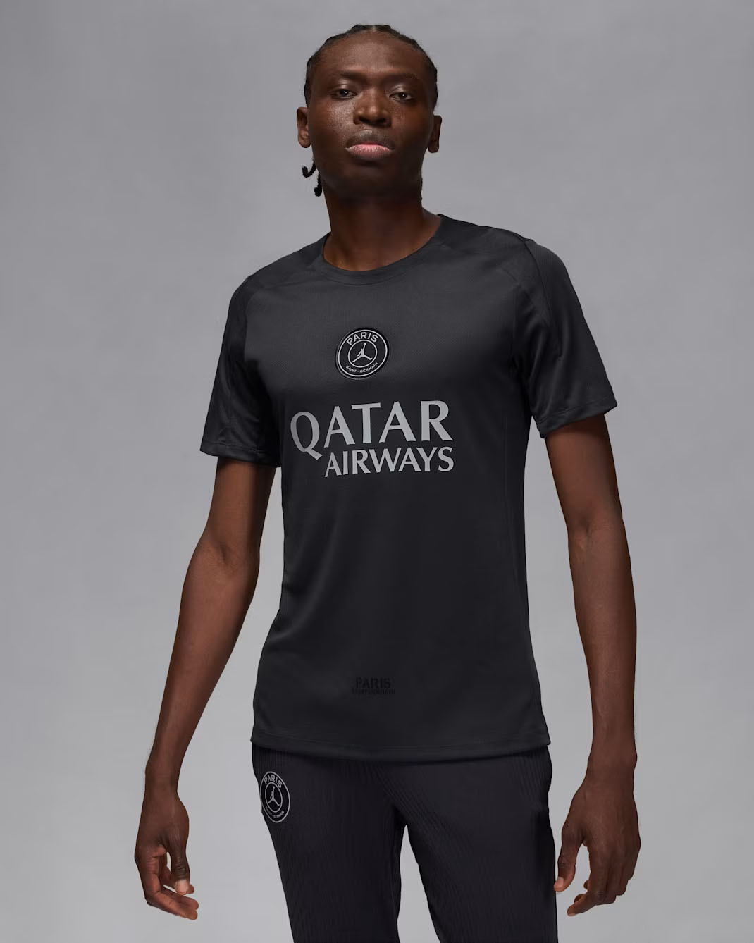 Paris Saint-Germain Strike Fourth Men's Jordan Dri-FIT Soccer Short-Sleeve Top Off Noir Grey 1