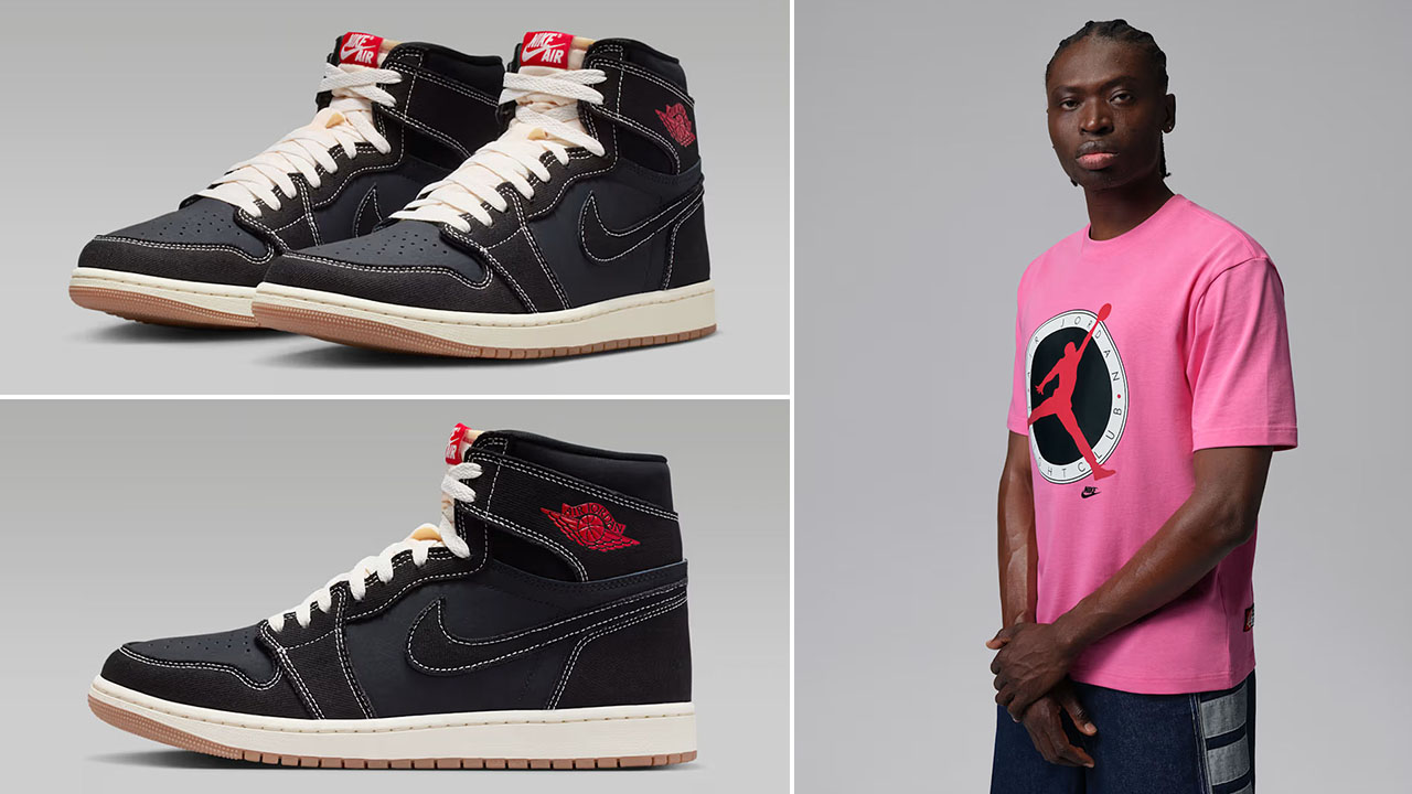 Air Jordan 1 High OG Flight Club x Jordan Flight Club Logo Men's Pink T-Shirt to Match Sneakers