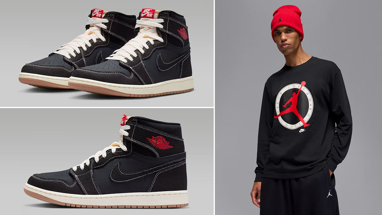 Air Jordan 1 High OG Flight Club x Jordan Flight Club Men's Long Sleeve Black T-Shirt to Match Sneakers