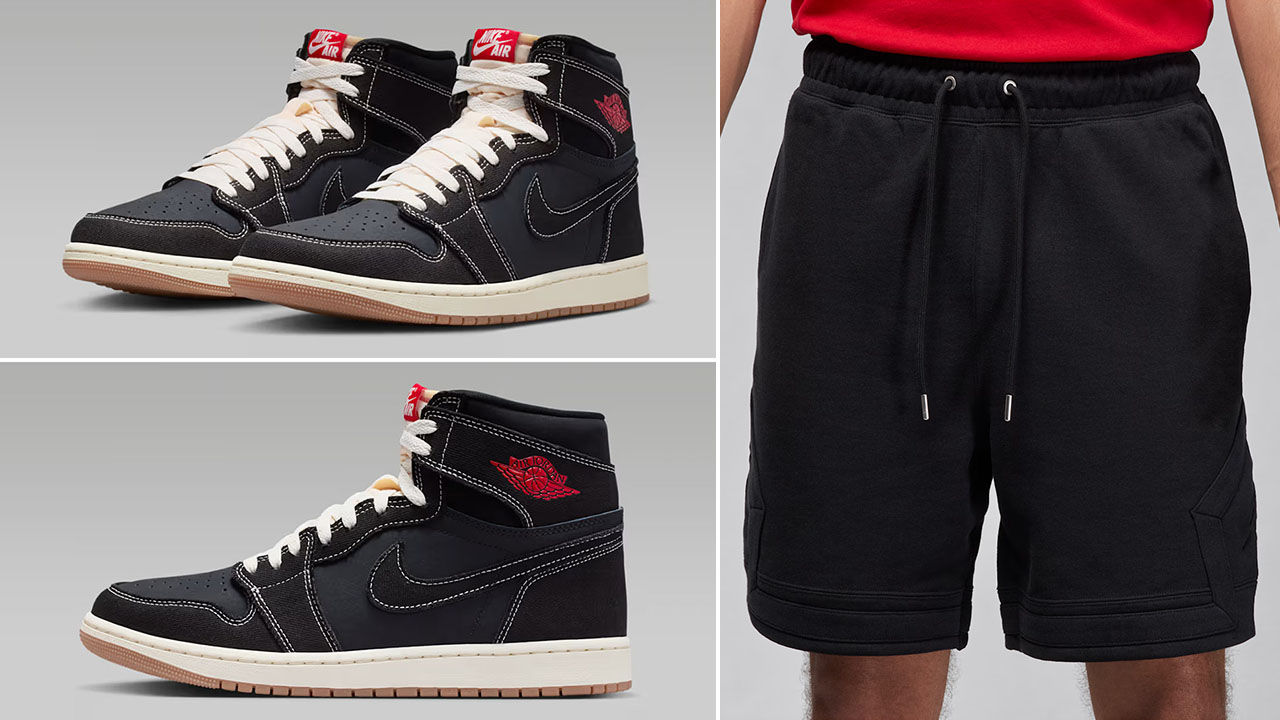 Air Jordan 1 High OG Flight Club x Jordan Flight Fleece Men's Black Diamond Shorts to Match Sneakers