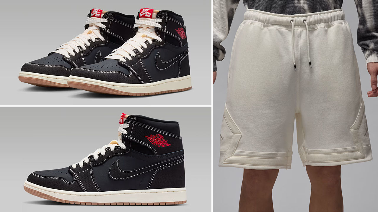 Air Jordan 1 High OG Flight Club x Jordan Flight Fleece Men's Sail Diamond Shorts to Match Sneakers