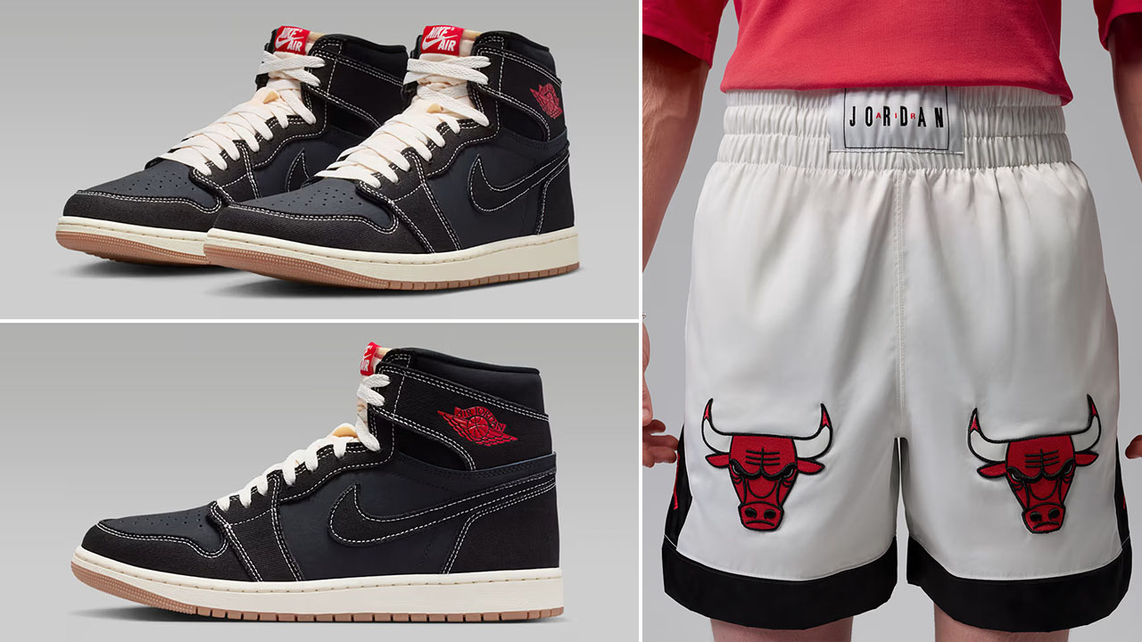 Air Jordan 1 High OG Flight Club x Jordan Flight Mens Muay Thai Sail Shorts to Match Sneakers