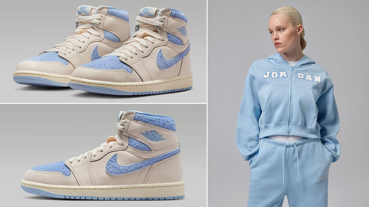Air Jordan 1 High OG Psychic Blue x Jordan Brooklyn Fleece Women's Full-Zip Mod-Crop Hoodie