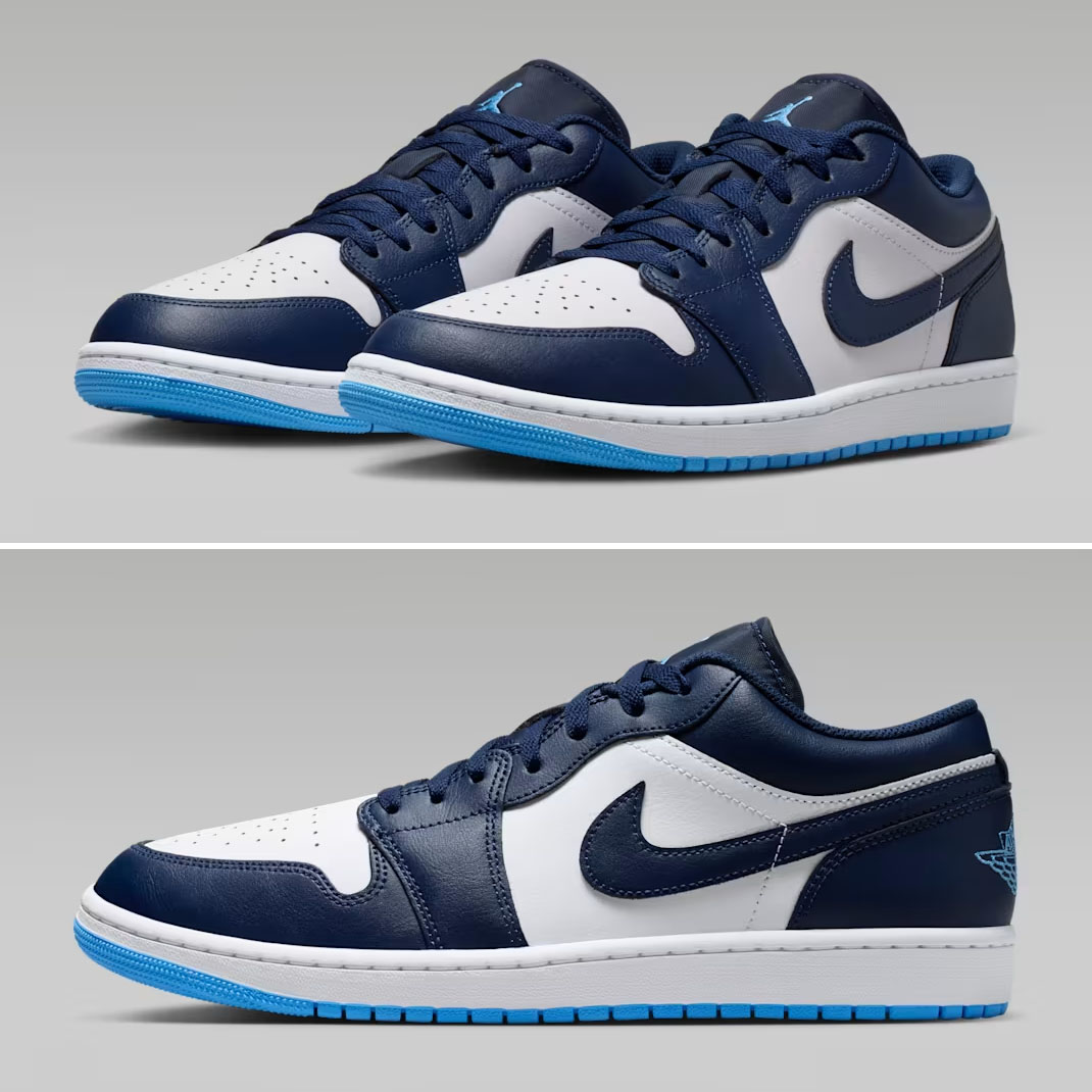 Air Jordan 1 Low Midnight Navy White University Blue Mens Sneakers 553558-404