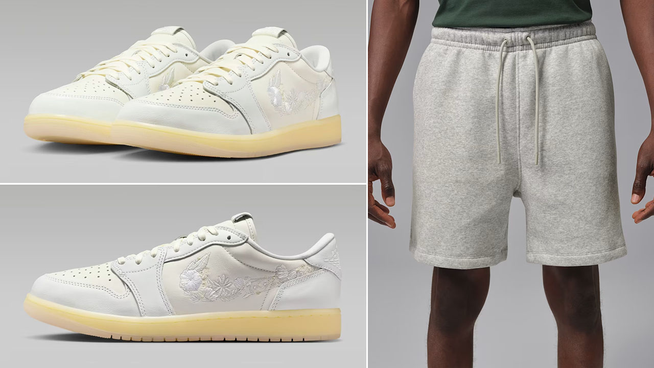 Air Jordan 1 Low OG Floral Swoosh x Jordan Brooklyn Fleece Men's Shorts Grey Heather
