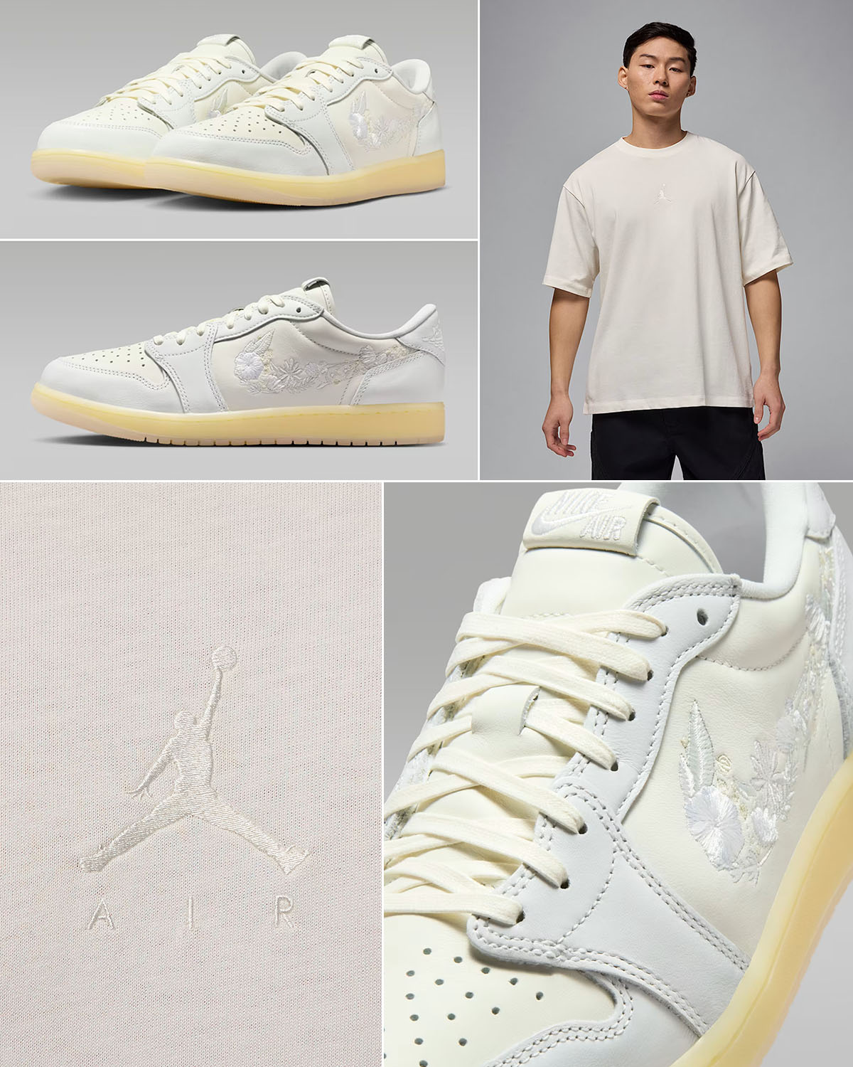 Air Jordan 1 Low OG Floral Swoosh x Jordan Flight Essentials Mens Oversized T Shirt Sail to Match Sneakers