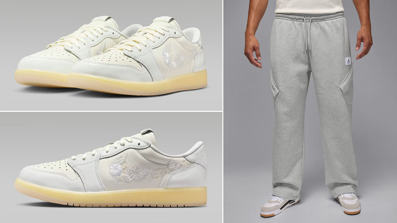 Air Jordan 1 Low OG Floral Swoosh x Jordan Flight Fleece Mens Chicago Pants Grey Heather