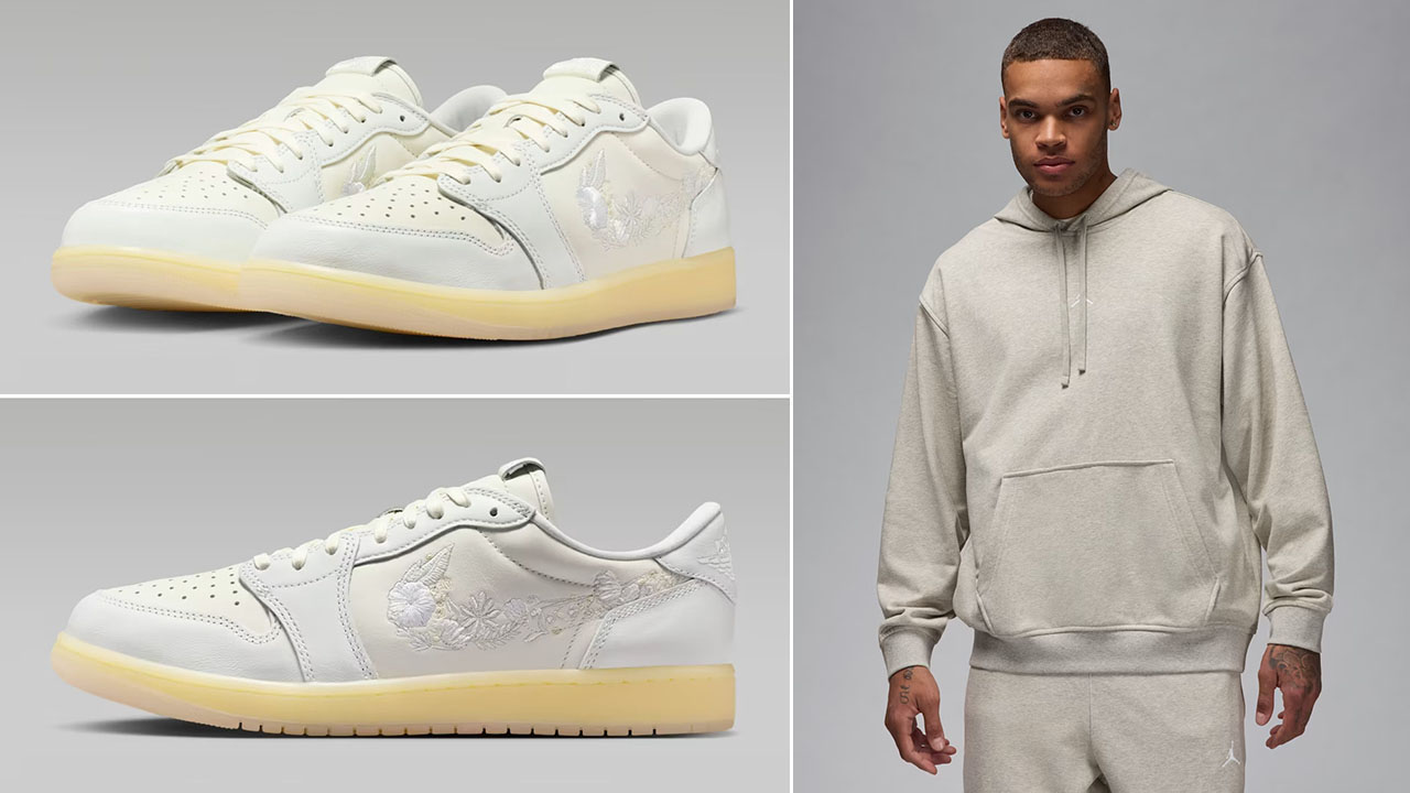 Air Jordan 1 Low OG Floral Swoosh x Jordan Sport Crossover Men's Dri-FIT Pullover Hoodie Grey Heather