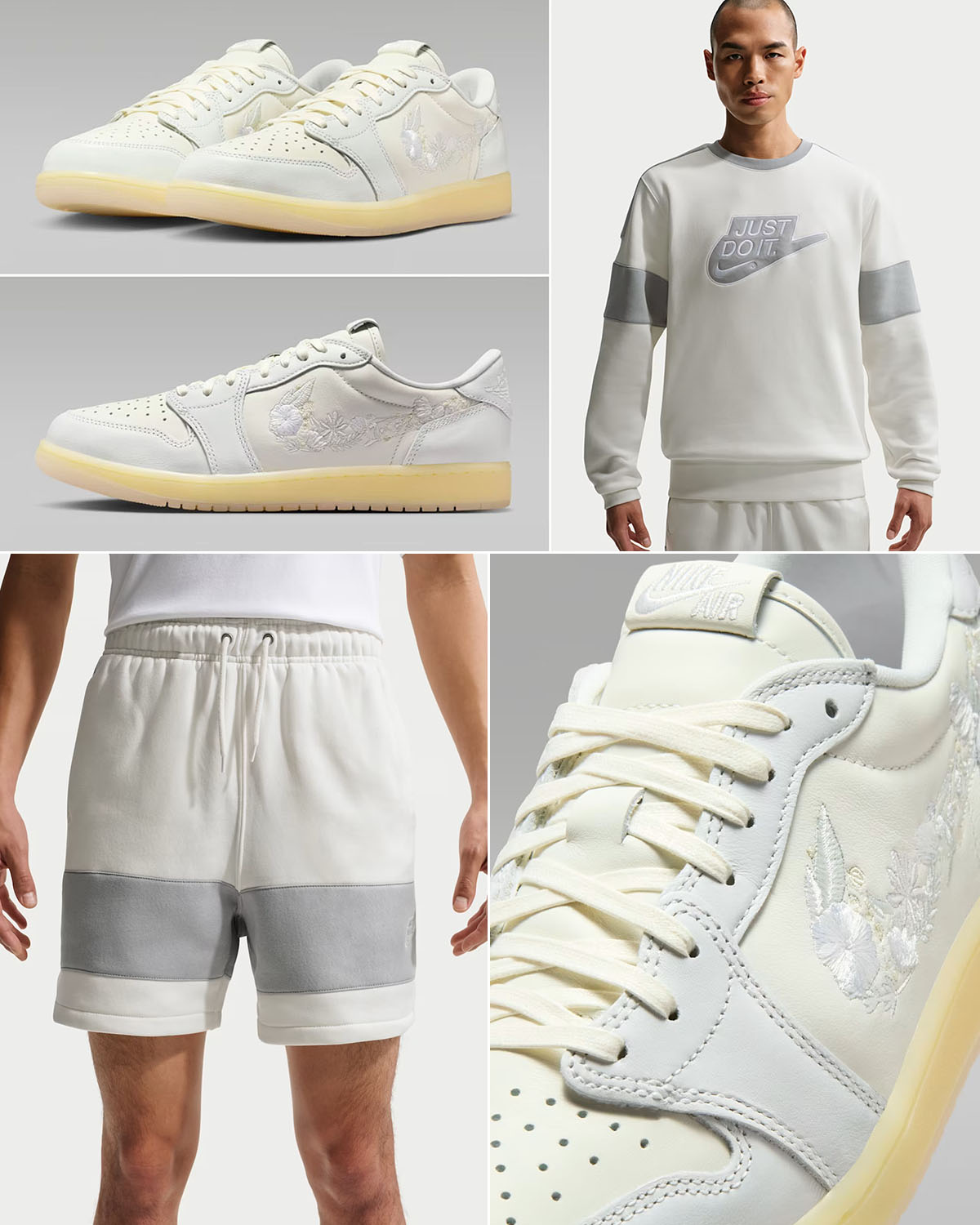 Air Jordan 1 Low OG Floral Swoosh x Nike Sportswear Club Fleece Crew Sweatshirt and Shorts Outfit