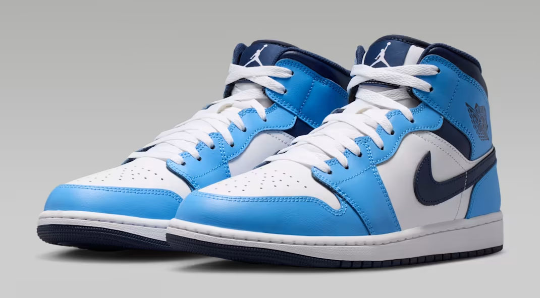Air Jordan 1 Mid University Blue White Midnight Navy Mens Sneakers 1