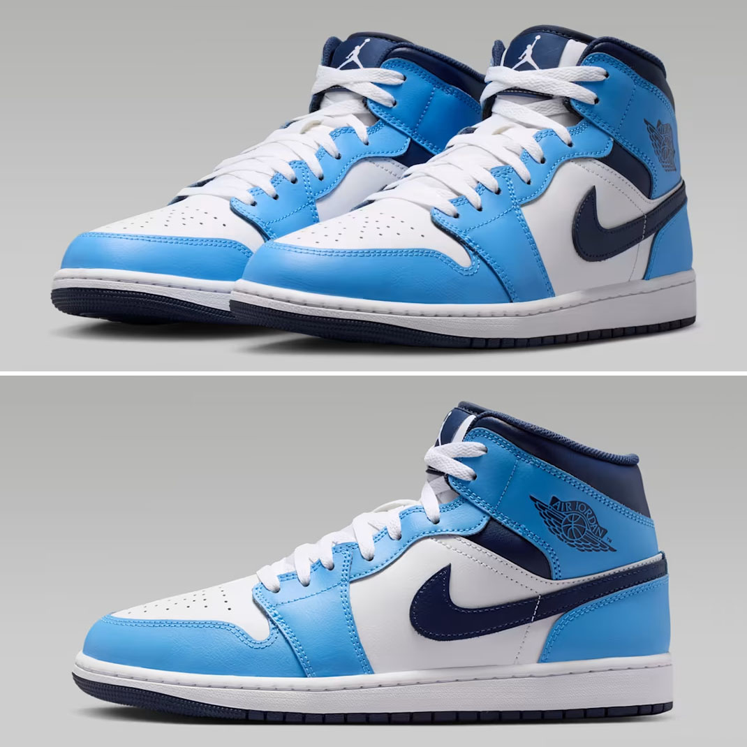 Air Jordan 1 Mid University Blue White Midnight Navy Mens Sneakers DQ8426-405