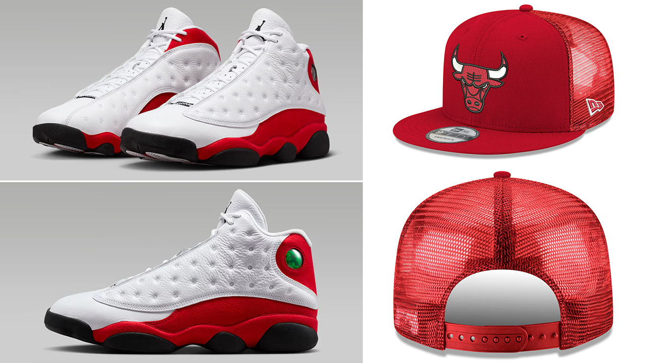 Air Jordan 13 Chicago Cherry 2026 x Chicago Bulls New Era Core Logo Meshback 9FIFTY Snapback Hat Red