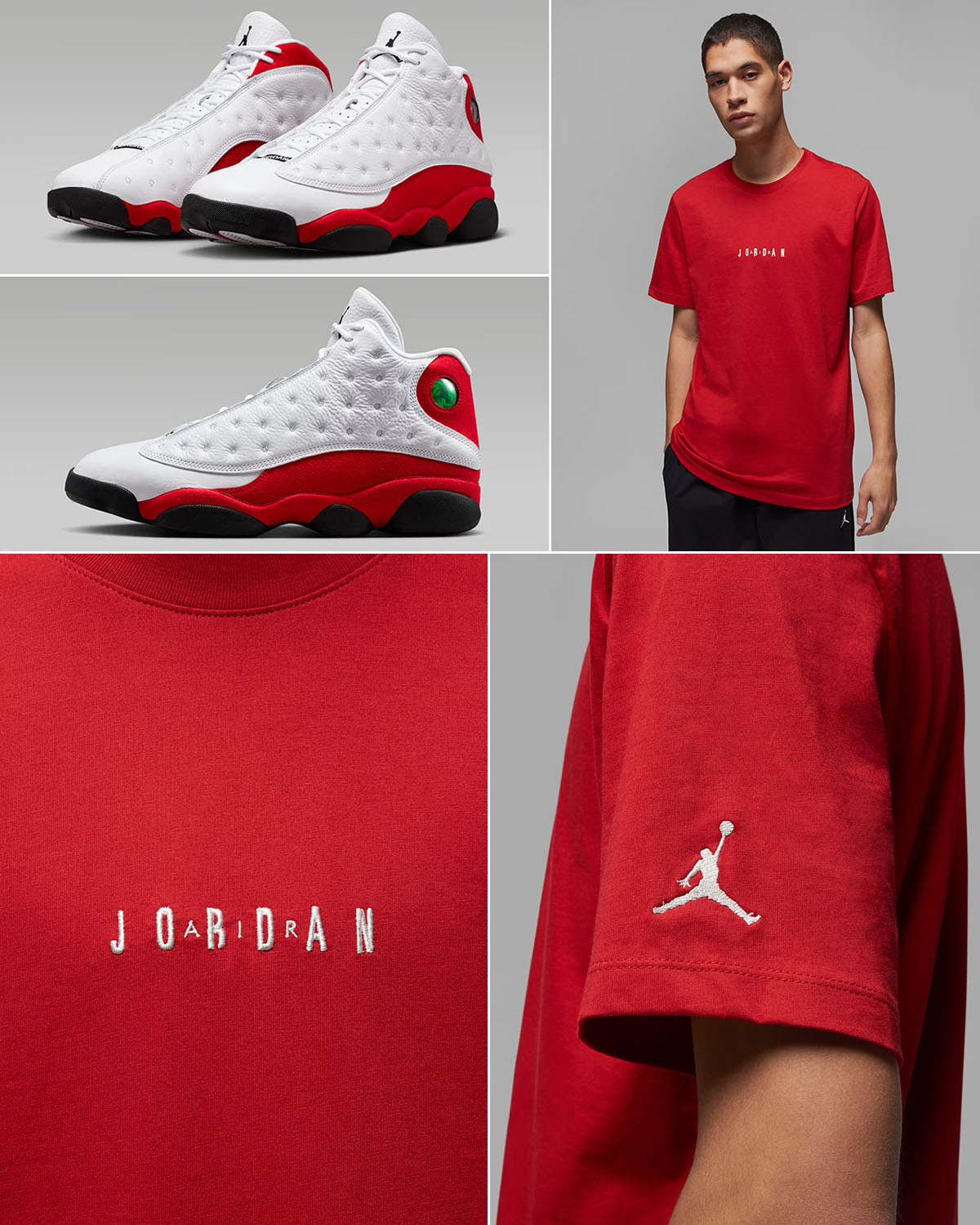 Air Jordan 13 Chicago Cherry 2026 x Jordan Air Embroidered Men's T-Shirt Outfit to Match Sneakers